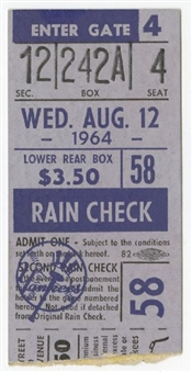 1964 New York Yankees Ticket Stub From Game Mickey Mantle Homers From Both Sides of Plate In Same Game for Record 10th Time - Mel Stottlemyres Major League Debut